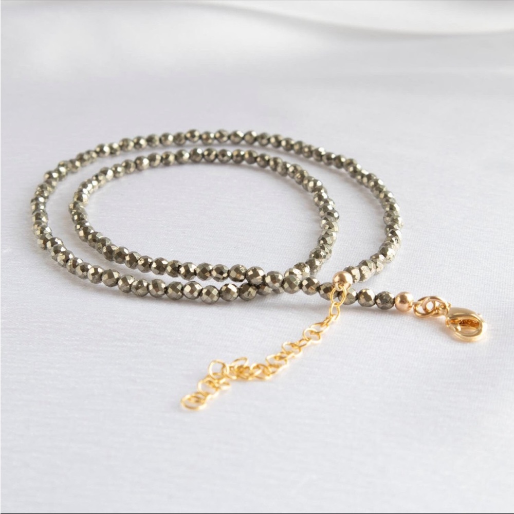Pyrite Necklace Choker Gold Beaded Gemstone Jewelry